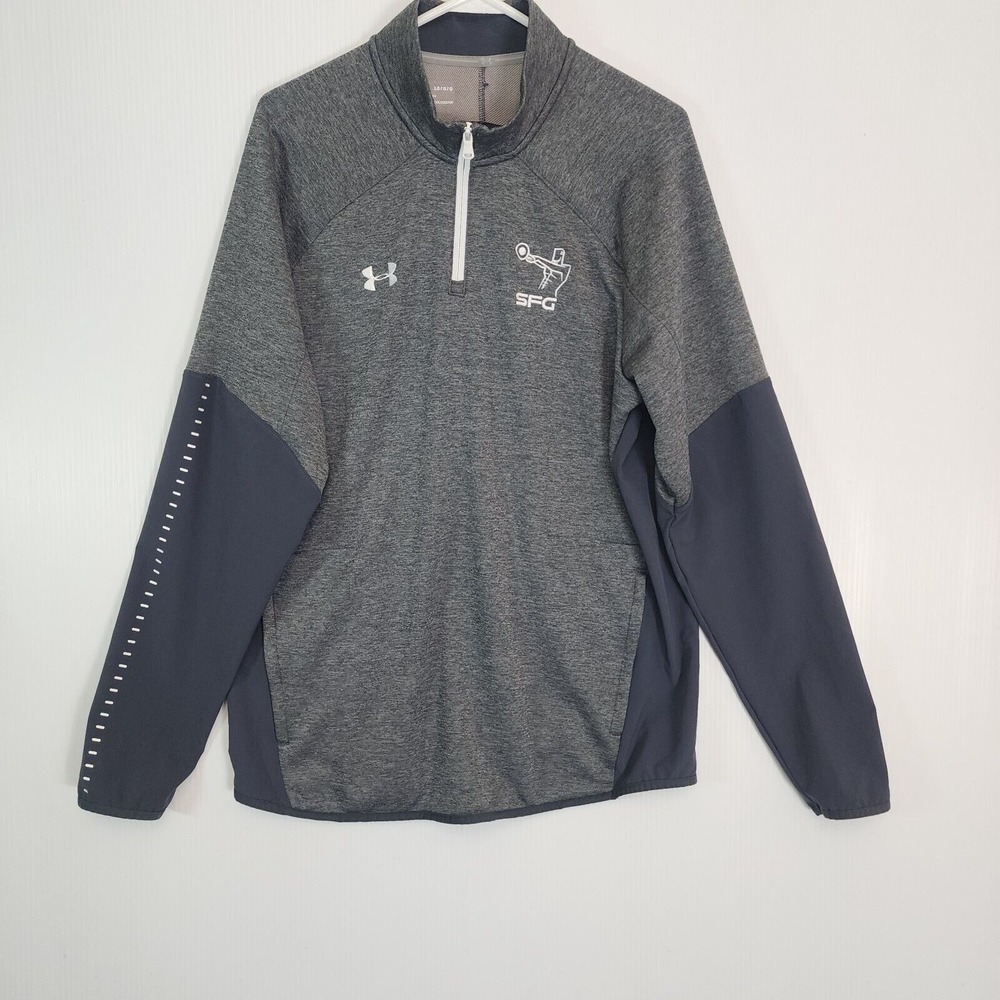 Under Armour Sweater Mens Large Gray‎ Loose Fit Coldgear 1/4 Zip Pullover LOGO